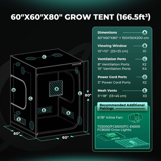 Mars Hydro Growzelt 150x150x200 cm - 1680D Oxford Growbox - Professionelles Indoor-Zelt