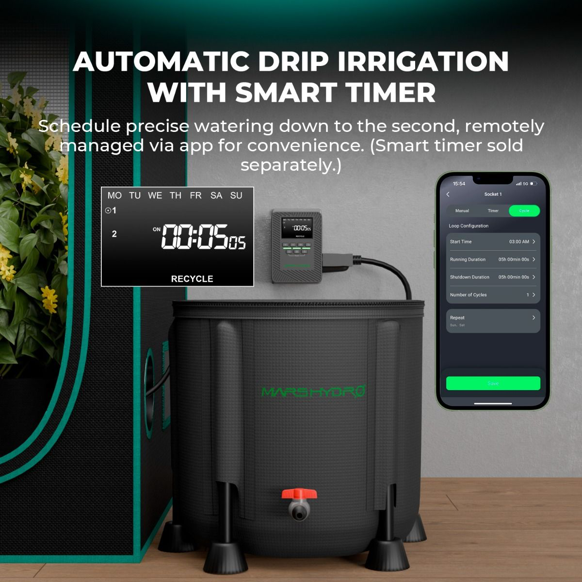 Mars Hydro Automatisches Bewässerungskit – 50L Faltbarer Eimer & App-Steuerung