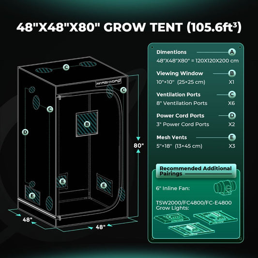 Mars Hydro Growzelt 120x120x200 cm - 1680D Oxford Growbox - Professionelles Indoor-Zelt
