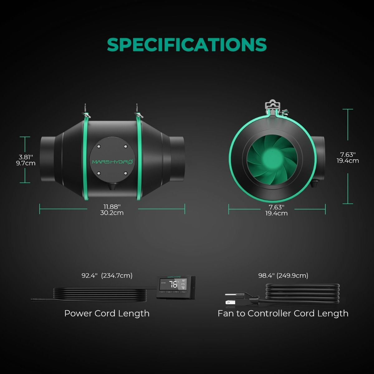 Mars Hydro 4" (100 mm) Intelligentes Lüftungsset – Komplettsystem mit Aktivkohlefilter & Controller