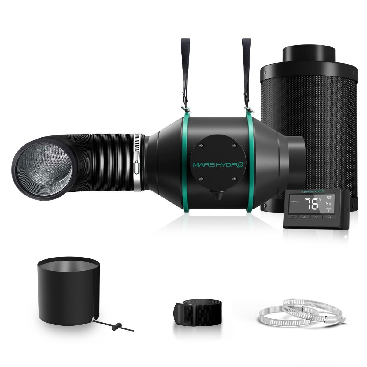 Mars Hydro 4" (100 mm) Intelligentes Lüftungsset – Komplettsystem mit Aktivkohlefilter & Controller