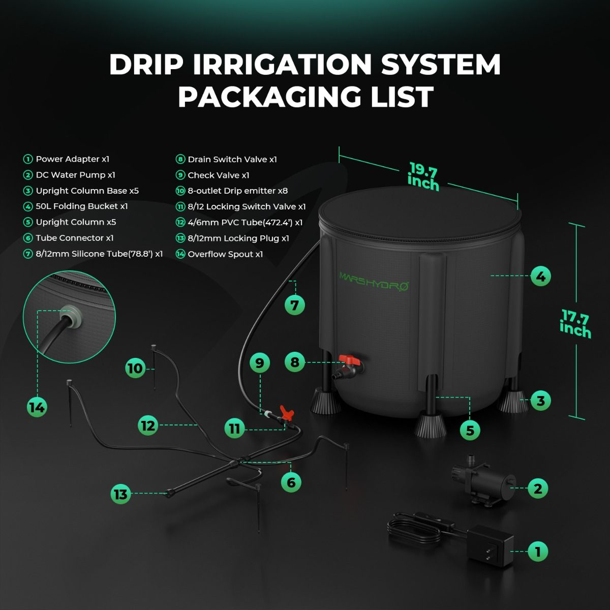 Mars Hydro Automatisches Bewässerungskit – 50L Faltbarer Eimer & App-Steuerung