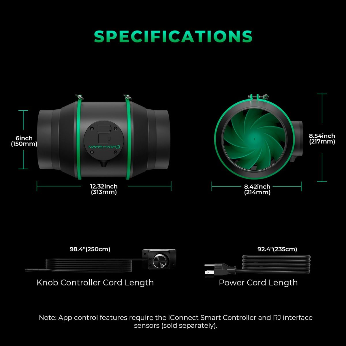 Mars Hydro iFresh – 6" (150 mm) Rohrventilator mit USB-Smart-Steuerung
