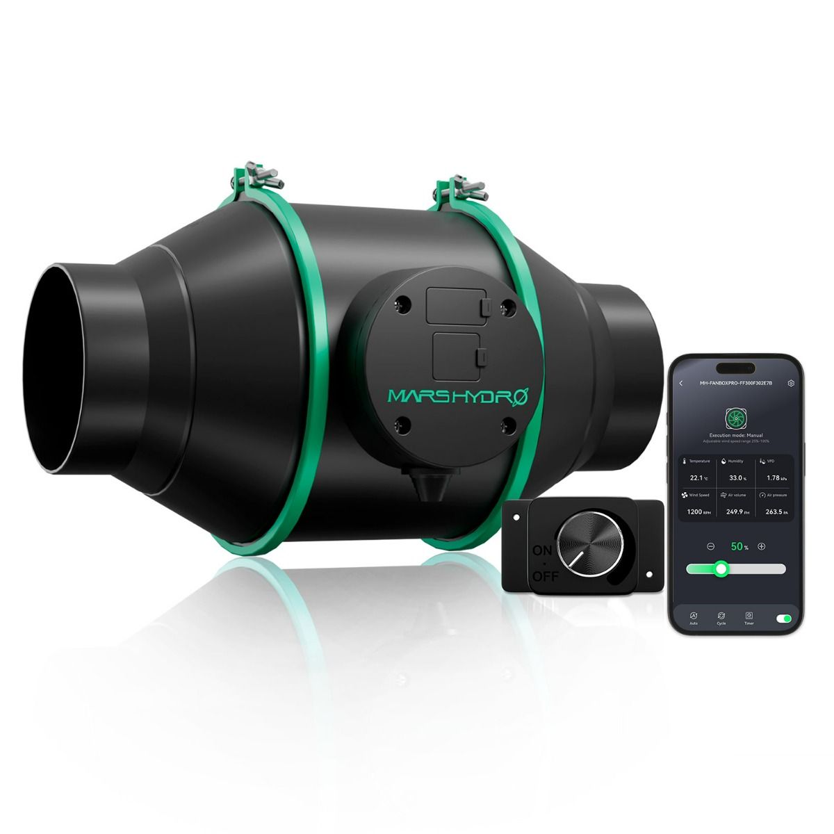 Mars Hydro iFresh – 4" (100 mm) Rohrventilator mit USB-Smart-Steuerung