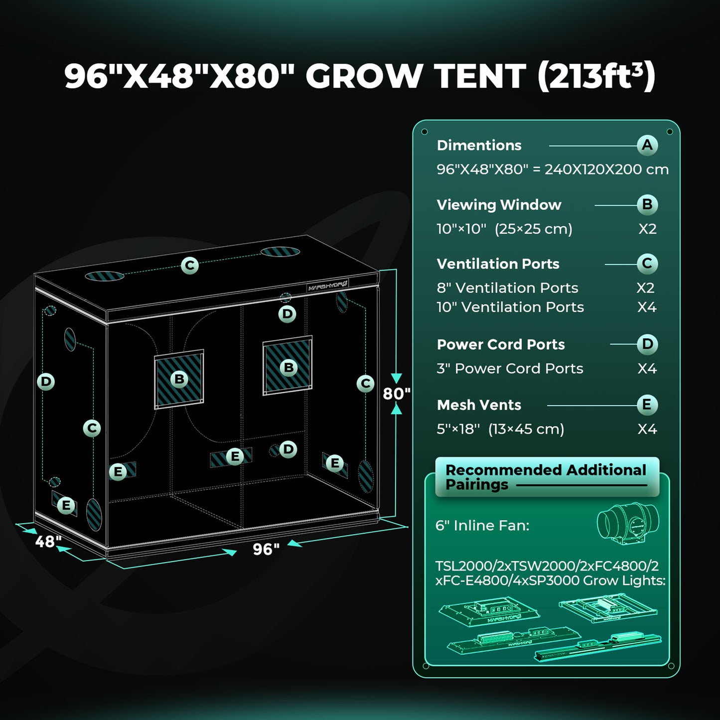 Mars Hydro Growbox 240x240x200 cm – Maximale Fläche für Profi-Cultivation (1680D)