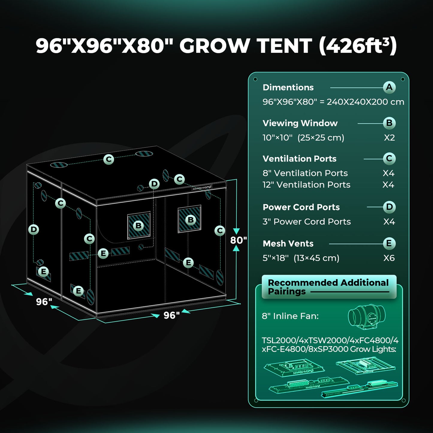 Mars Hydro Growbox 240x240x200 cm – Maximale Fläche für Profi-Cultivation (1680D)