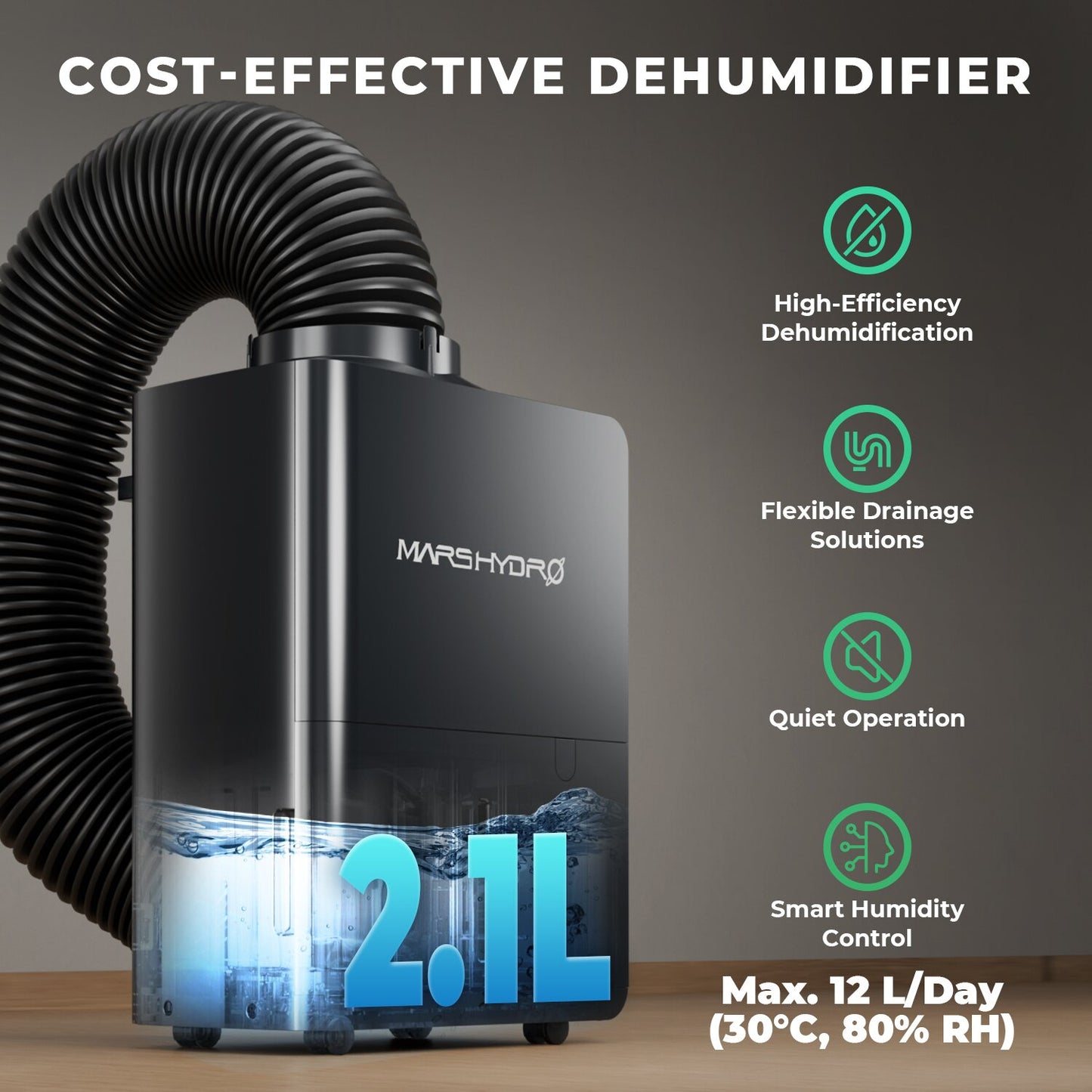 Mars Hydro 12L/Tag Luftentfeuchter – Präzise VPD-Kontrolle für Growzelte