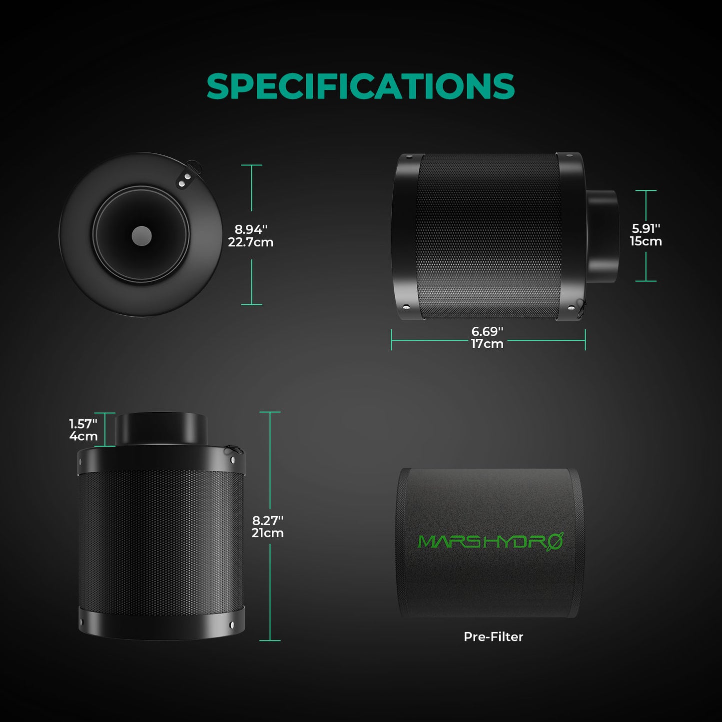 Mars Hydro 6-Zoll Aktivkohlefilter – Maximale Geruchskontrolle & Nachhaltigkeit