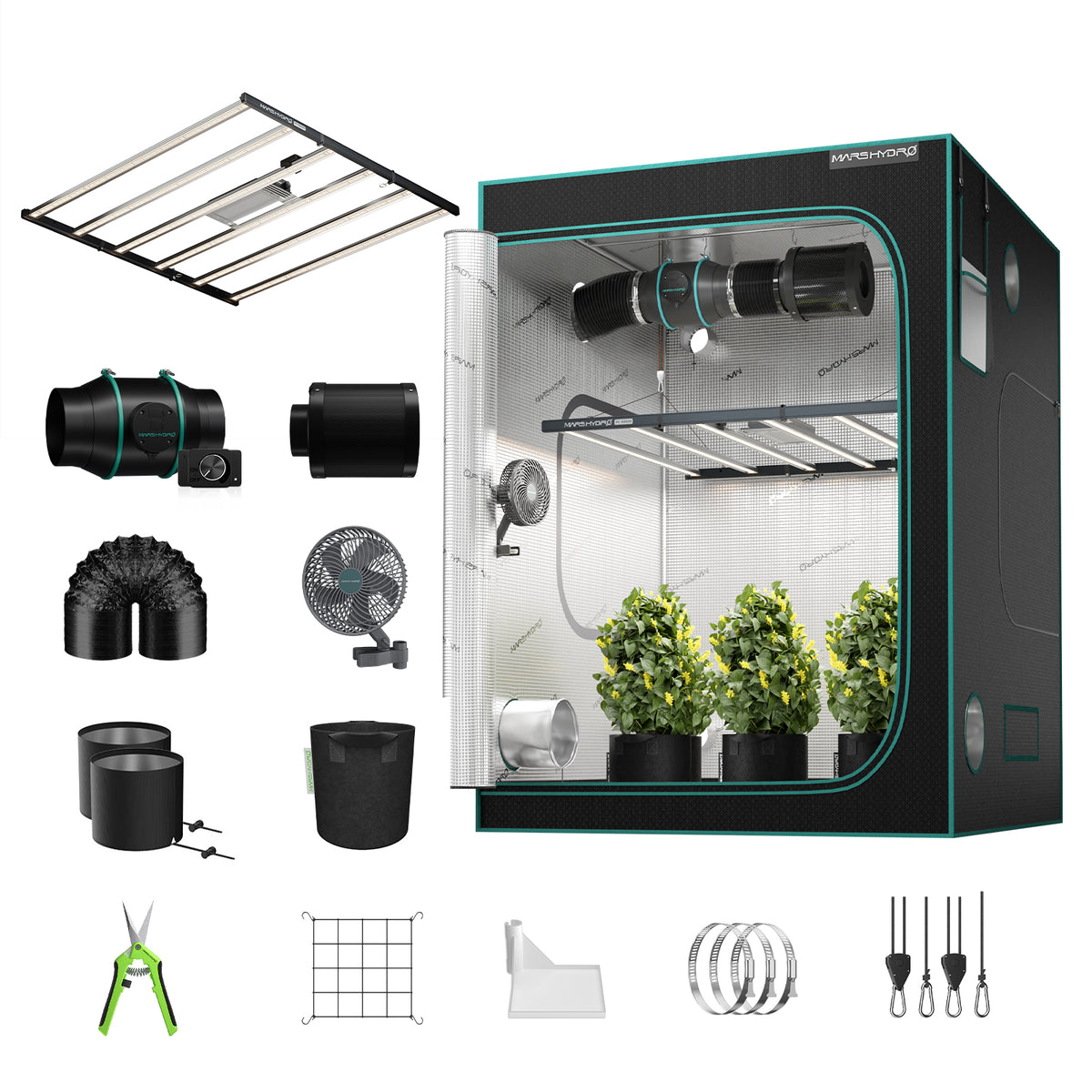 Mars Hydro FC-E6500 Complete Grow Tent Kits | 730W LED Grow Light + 150x150cm Indoor Tent + 6″ Ventilation System