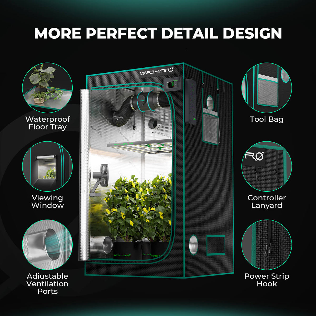 Mars Hydro Growzelt 120x60x180 cm - 1680D Oxford Growbox - Professionelle Indoor-Zelt