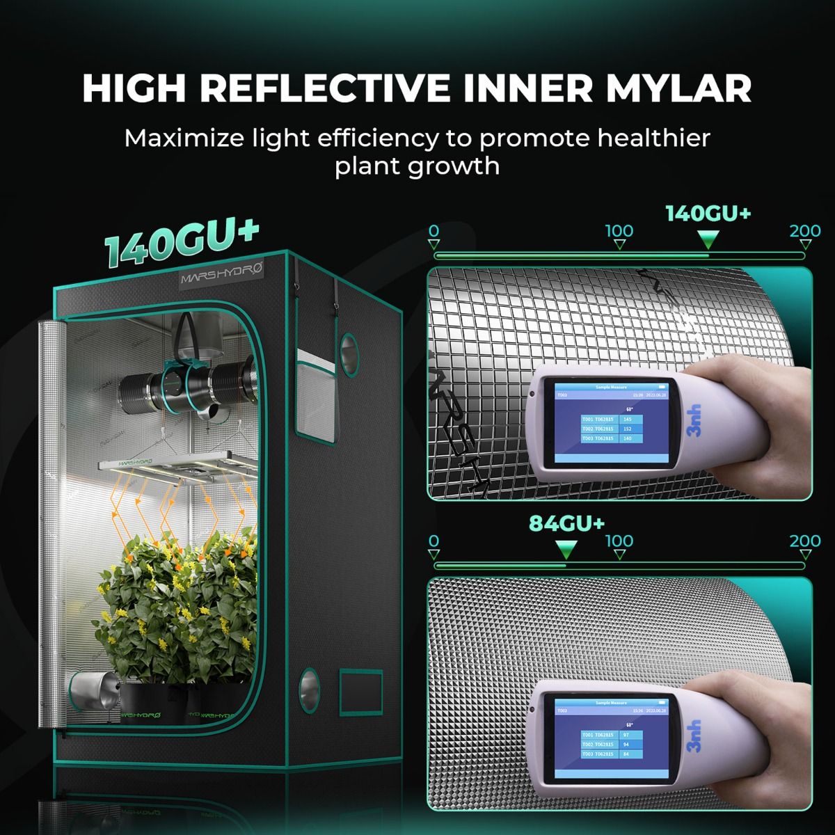 Mars Hydro Growzelt 70x70x160 cm - 1680D Oxford Growbox - Professionelles Indoor-Zelt