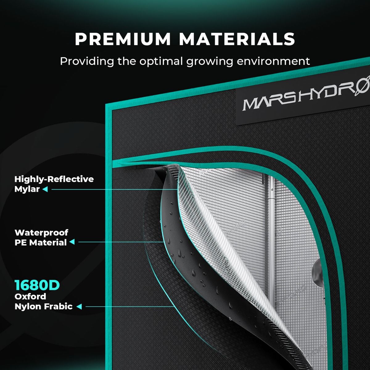 Mars Hydro Growzelt 70x70x160 cm - 1680D Oxford Growbox - Professionelles Indoor-Zelt